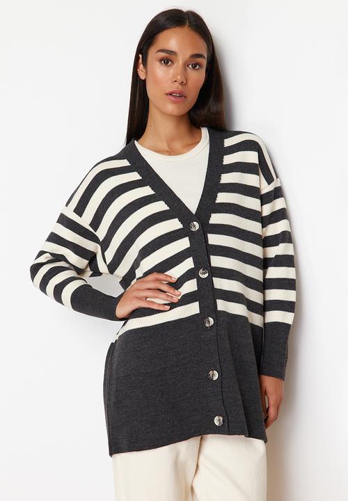 Trendyol - V-neck striped cardigan - anthracite 