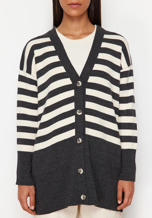 Trendyol - V-neck striped cardigan - anthracite 