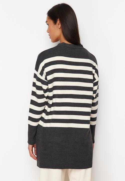 Trendyol - V-neck striped cardigan - anthracite 