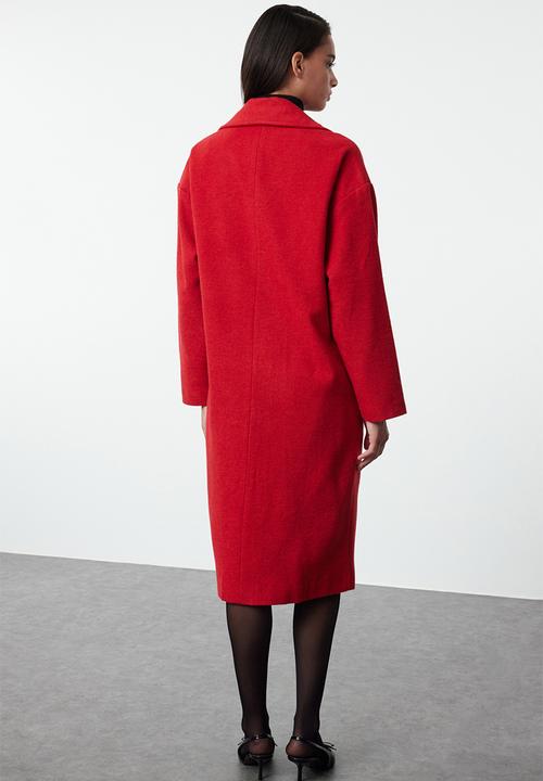Trendyol - Oversize wide cut long wool cashmere coat - red
