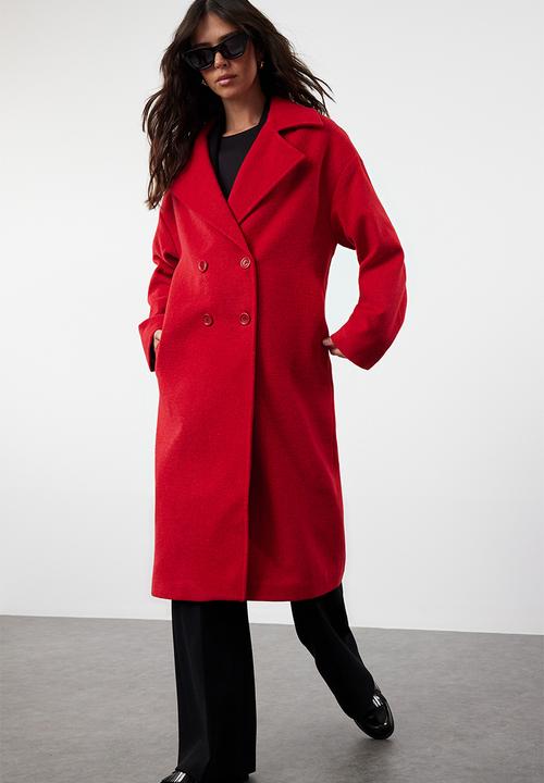 Trendyol - Oversize wide cut long wool cashmere coat - red