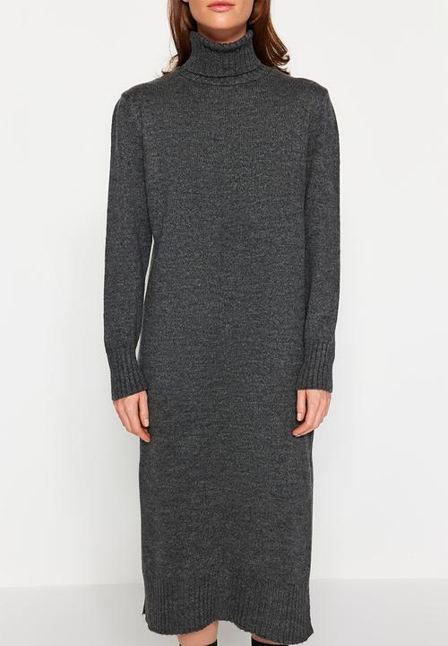 Trendyol - Midi knit wide pattern soft texture dress - anthracite