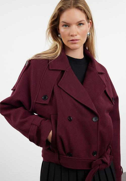 Trendyol - Soft textured seasonal short oversize cashmere coat - claret red 