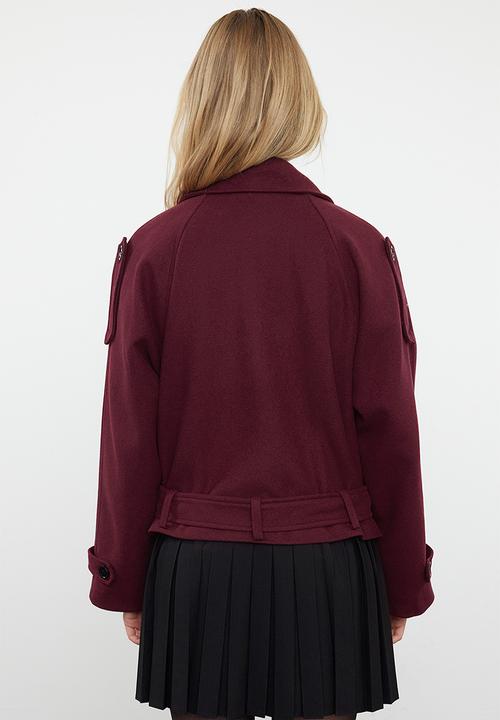 Trendyol - Soft textured seasonal short oversize cashmere coat - claret red 