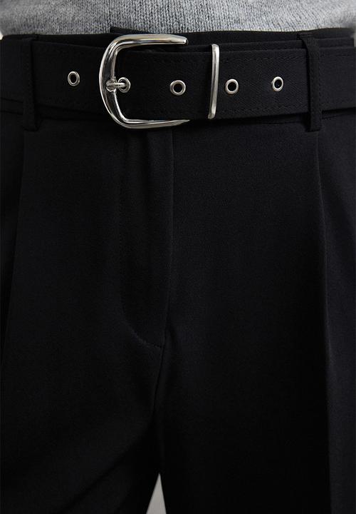 Trendyol - Belted ankle length woven fabric trousers - black
