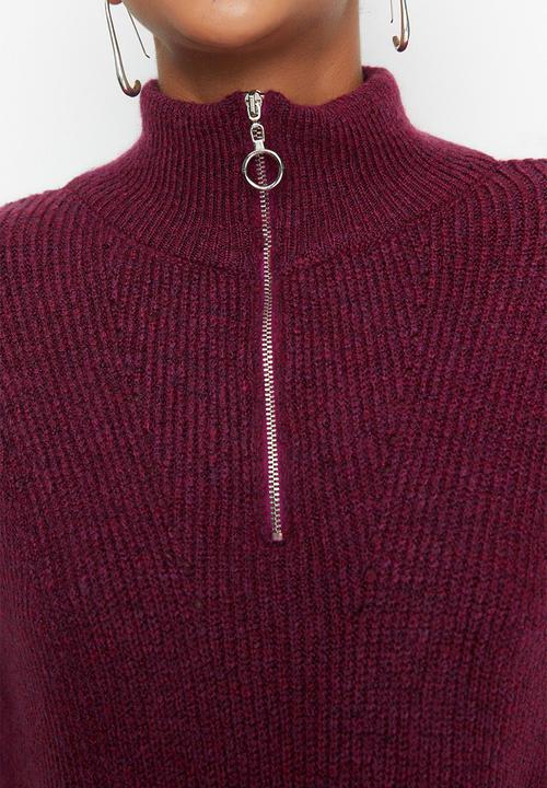 Trendyol - Soft textured zippered knitwear - light purple 