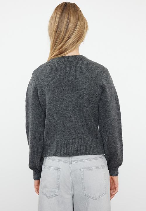 Trendyol - Soft texture jewel buttoned jacket look knitted cardigan - anthracite 