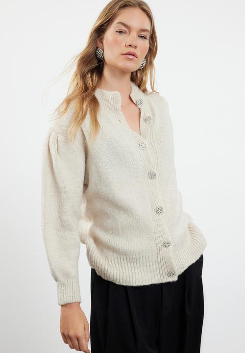 Trendyol - Soft texture jewel buttoned jacket look knitwear cardigan - stone 