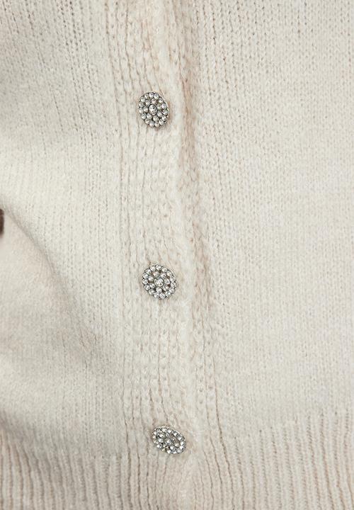 Trendyol - Soft texture jewel buttoned jacket look knitwear cardigan - stone 