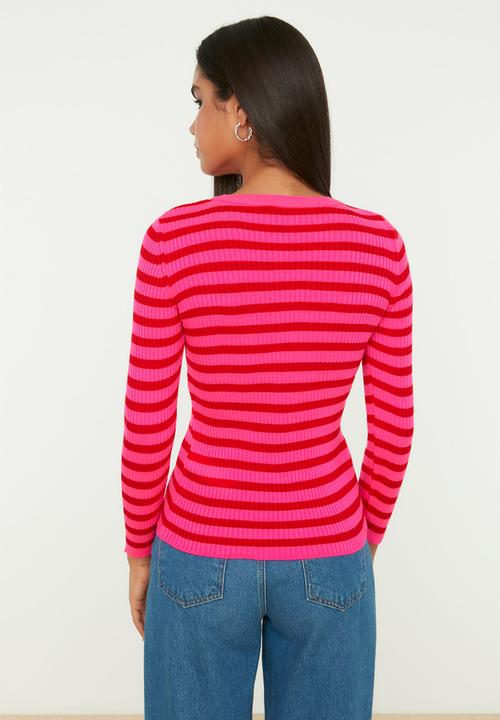 Trendyol - Basic striped knitwear sweater - red 