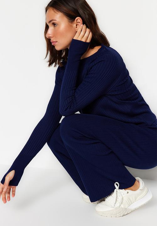 Trendyol - Basic finger detailed knitwear bottom-top set - navy blue