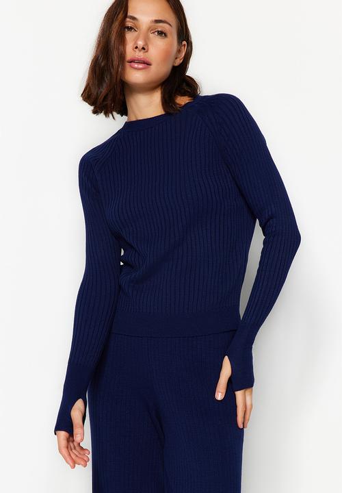 Trendyol - Basic finger detailed knitwear bottom-top set - navy blue