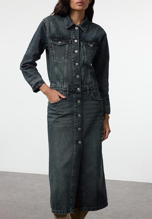 Trendyol - Midi denim shirt dress - dark blue 