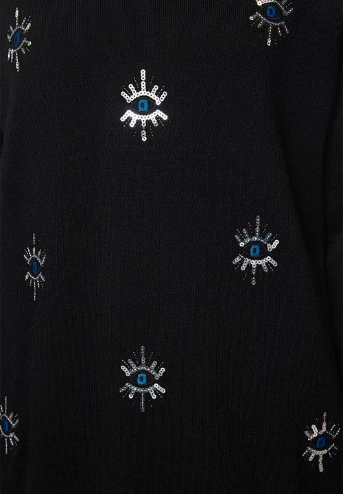 Trendyol - Embroidery eye detailed knitwear bottom-top set - black