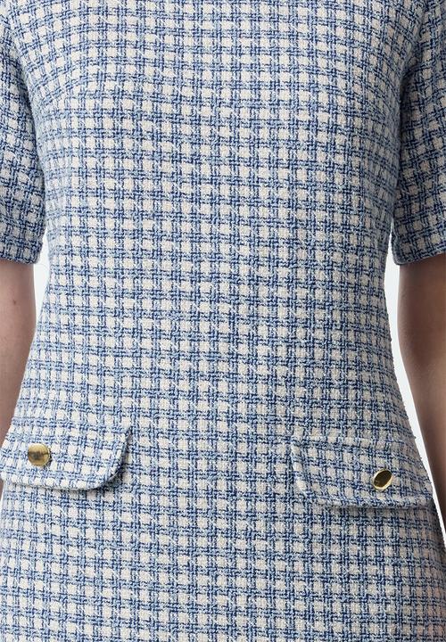 Trendyol - Houndstooth straight cut button detailed tweed woven dress - blue
