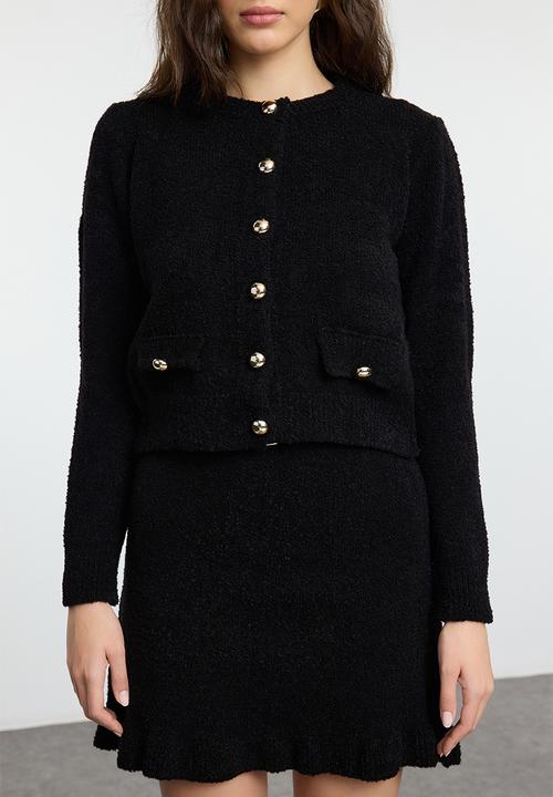 Trendyol - Boucle belted knitwear bottom-top set - black 