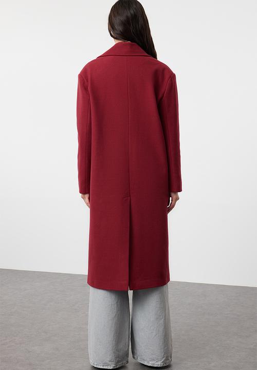 Trendyol - Asymmetric closure soft texture oversize coat - claret red