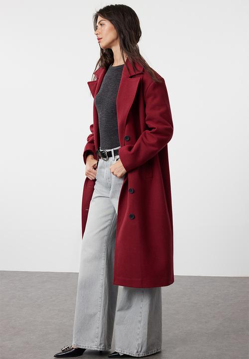 Trendyol - Asymmetric closure soft texture oversize coat - claret red