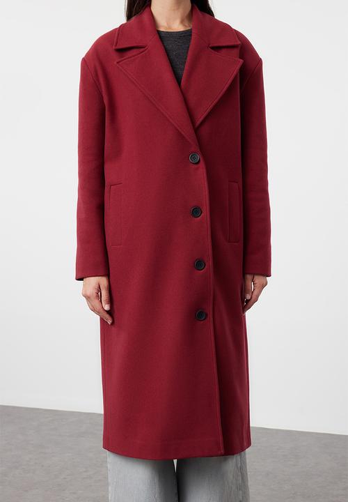 Trendyol - Asymmetric closure soft texture oversize coat - claret red
