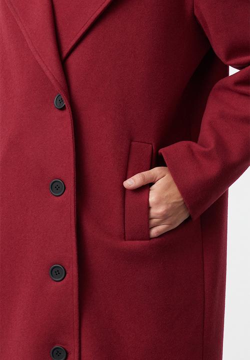 Trendyol - Asymmetric closure soft texture oversize coat - claret red