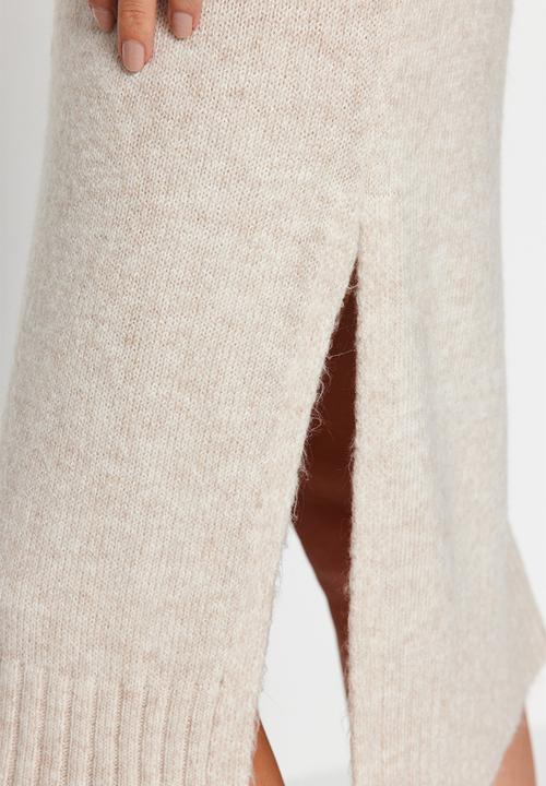 Trendyol - Midi knitwear wide pattern soft texture dress - stone 
