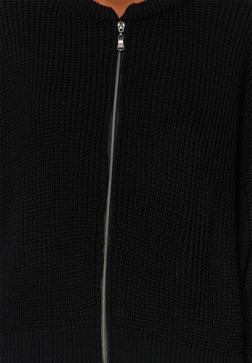 Trendyol - Wide pattern bomber collar zippered knitwear cardigan - black 