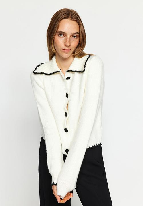 Trendyol - Soft textured contrast coloured knitwear cardigan - ecru 