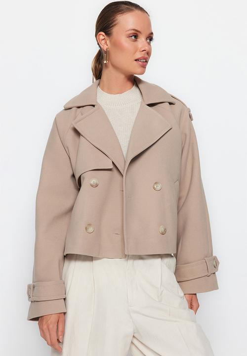 Trendyol - Oversize wide cut crop cashmere coat - mink 