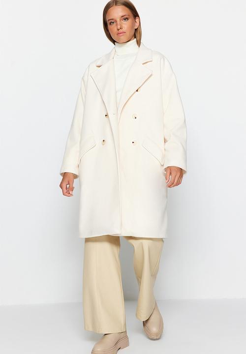 Trendyol - Oversized wide cut long stitched coat - ecru