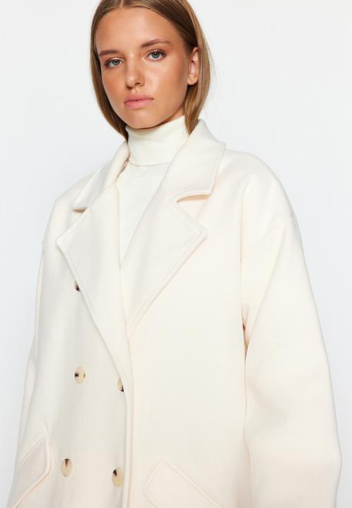 Trendyol - Oversized wide cut long stitched coat - ecru