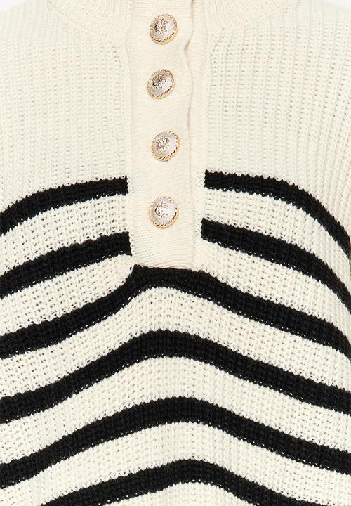 Trendyol - Wide neck striped knitwear sweater - ecru 