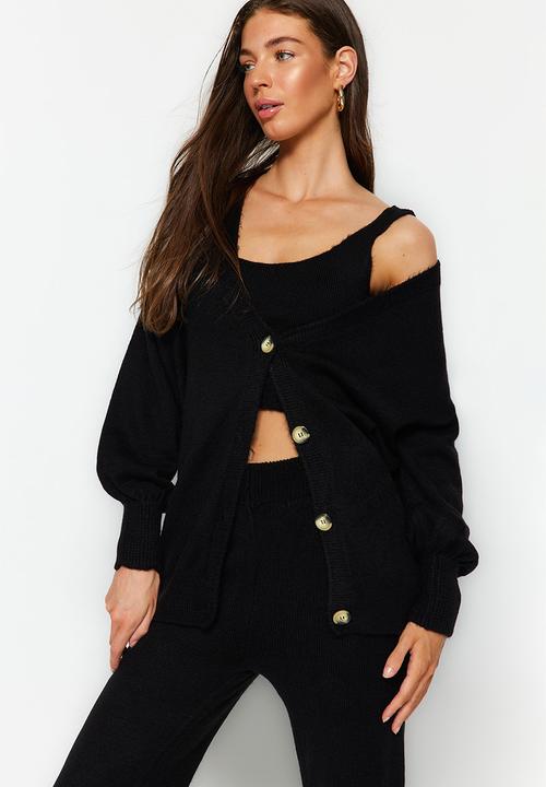 Trendyol - Wide fit soft textured 3-piece knitwear bottom-top set - black 