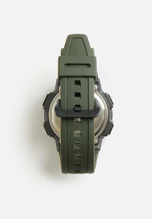 Casio - Digital black case green resin band