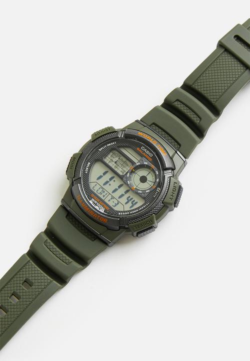 Casio - Digital black case green resin band