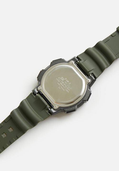 Casio - Digital black case green resin band