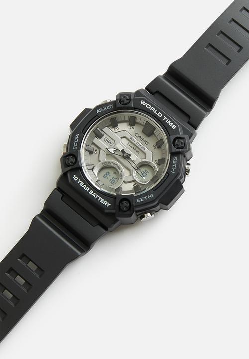 Casio - Anadigi silver case black resin band
