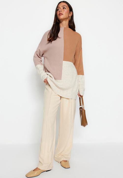 Trendyol - Colour block high neck knit - stone
