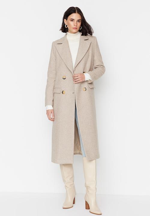 Trendyol - Herringbone patterned long cachet coat - brown 