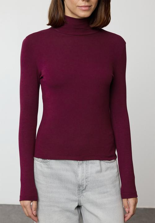 Trendyol - Premium turtleneck fitted stretchy knitted blouse - burgundy