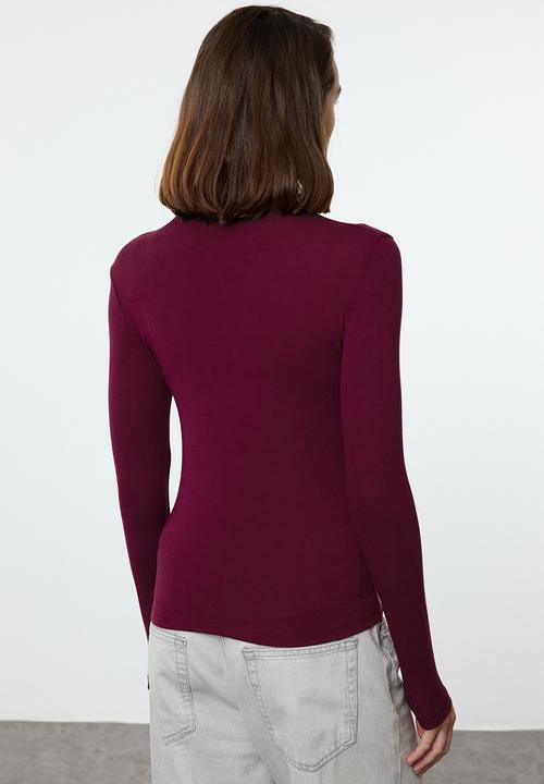 Trendyol - Premium turtleneck fitted stretchy knitted blouse - burgundy
