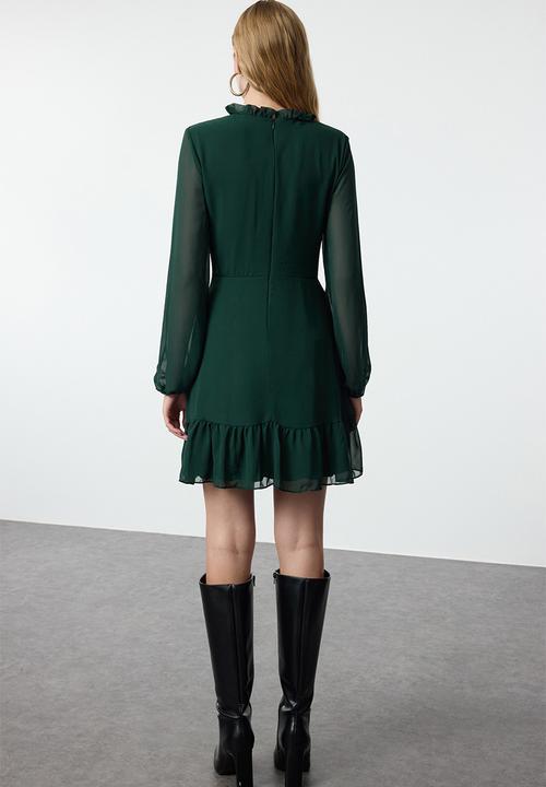 Trendyol - Plain woven winter dress - emerald green 