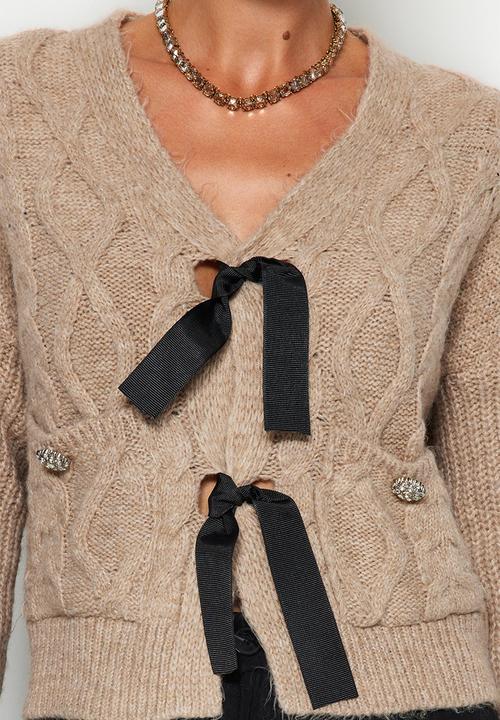 Trendyol - Limited edition soft texture ribbon/bow detailed sweater - beige