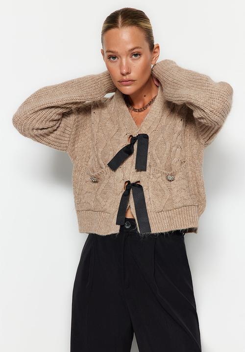 Trendyol - Limited edition soft texture ribbon/bow detailed sweater - beige