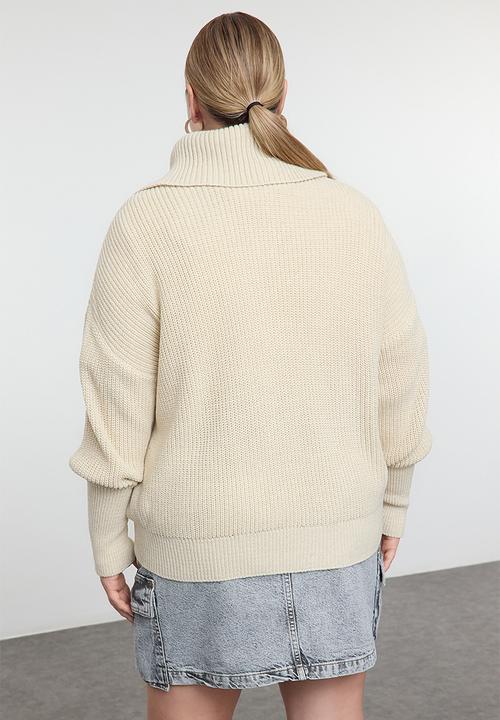 Trendyol - Stone Overturned Collar Zippered Crop Cardigan