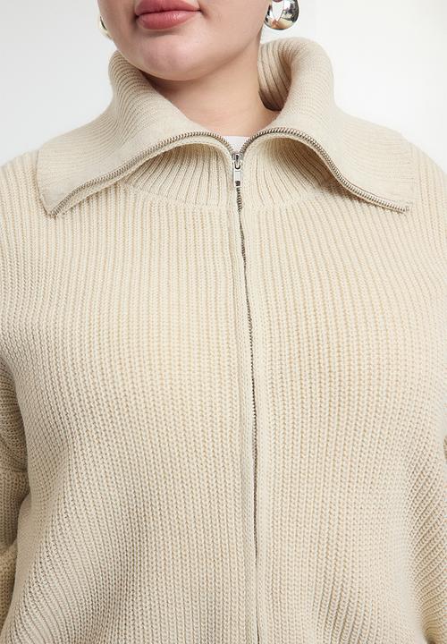 Trendyol - Stone Overturned Collar Zippered Crop Cardigan