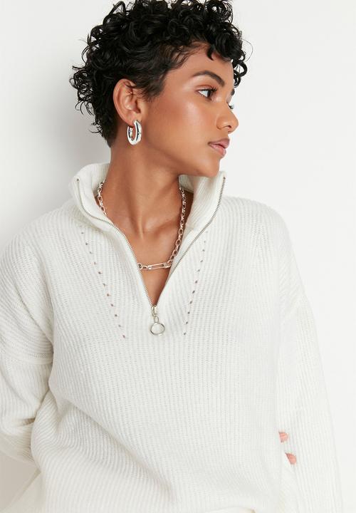 Trendyol - Ecru soft textured zippered knitwear