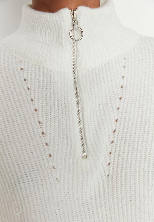 Trendyol - Ecru soft textured zippered knitwear