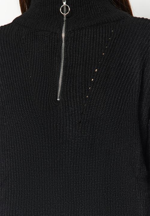 Trendyol - Black soft textured zippered knitwear