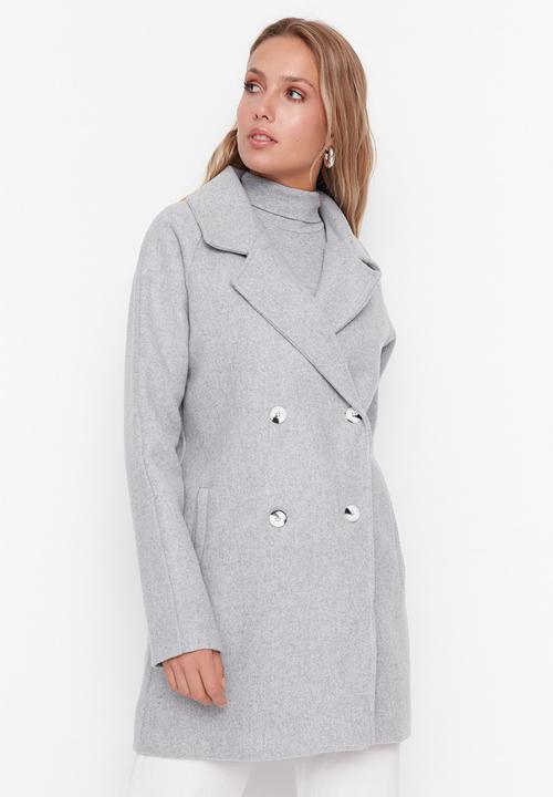 Trendyol - Grey wool cashmere coat
