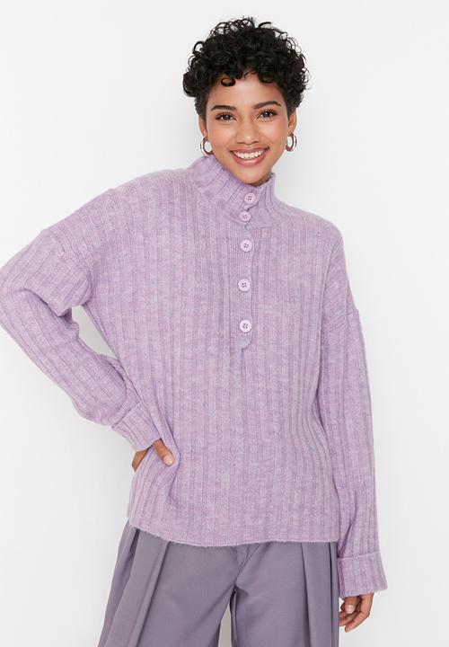Trendyol - Lilac wide fit, soft textured standing collar knitwear sweater